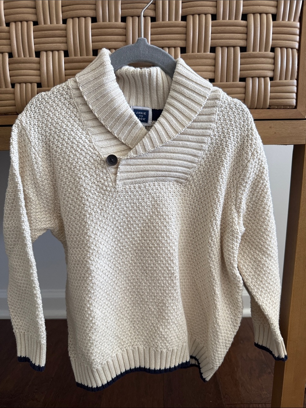 Janie and Jack Cream Knit Shawl-Collar Sweater with Contrast Trim